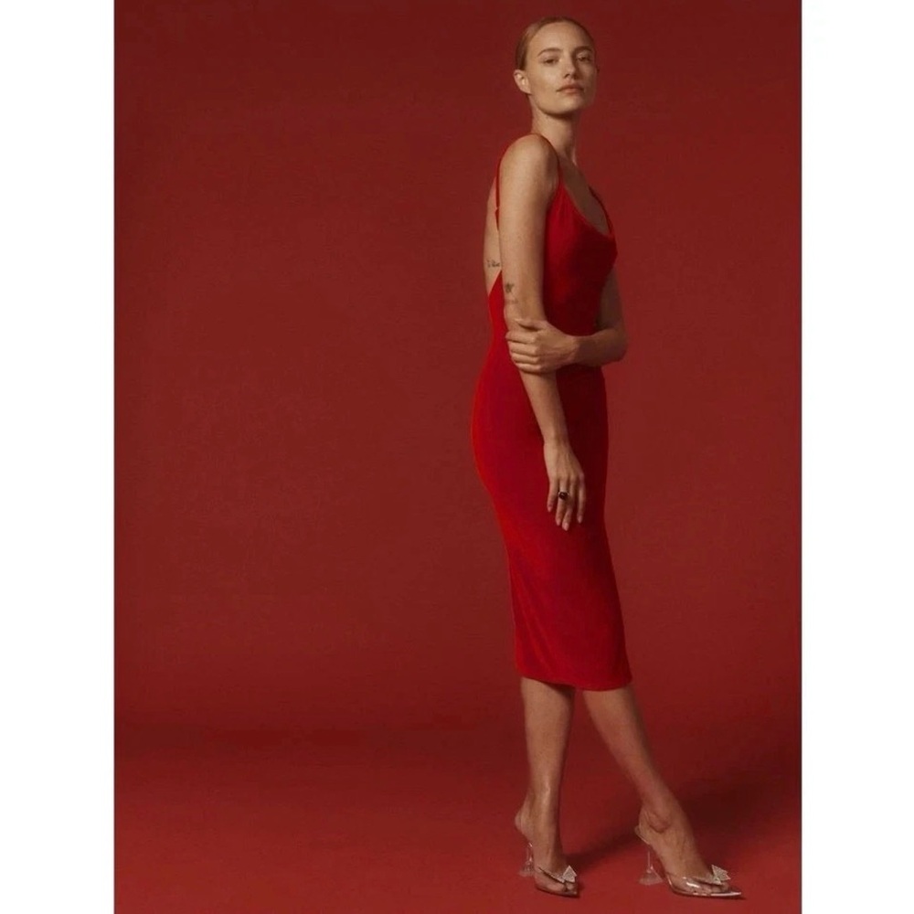 Reformation Merel Velvet  Red Midi Dress NWT LARGE Valentines ready!